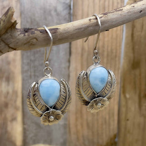 Larimar Feather & Flower Earrings