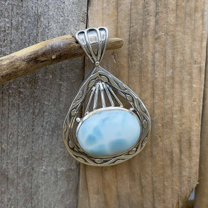 Larimar & Sterling Oval Artisan Pendant