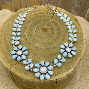 Larimar & Pearl Flower Necklace