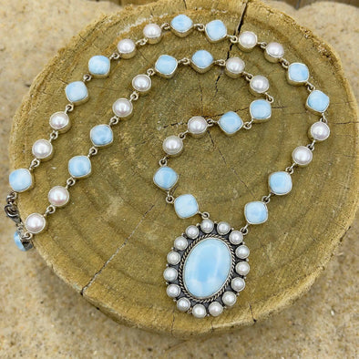 Larimar Portrait & Pearl Necklace