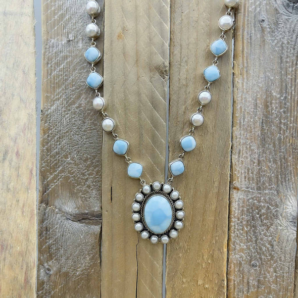 Larimar Portrait & Pearl Necklace