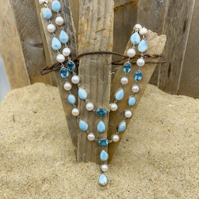 Larimar Portrait & Pearl Necklace
