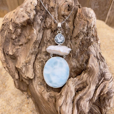 Larimar, Blue Topaz & Pearl Necklace