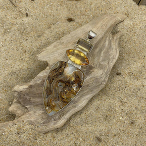 Citrine and Agate Teardrop Pendant