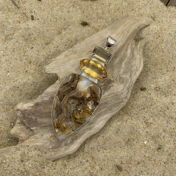 Citrine and Agate Teardrop Pendant