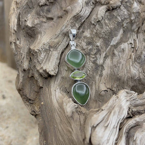 Triple Green Peridot with Jasper Pendant
