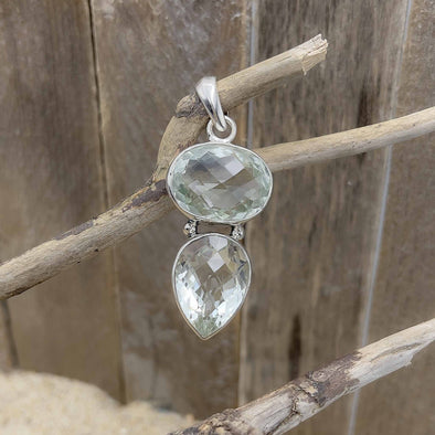 East-West Cushion Cut Green Amethyst Oval Pendant