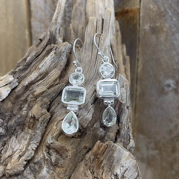 Green Amethyst Triple Dangle Earrings