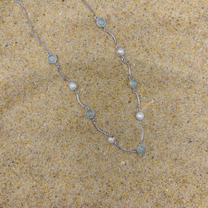 Aqua Chalcedony & Pearl Circles Necklace