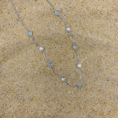 Aqua Chalcedony & Pearl Circles Necklace