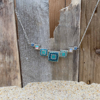 Artisan Turquoise Crystal Squares Necklace