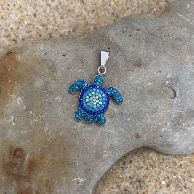 Artisan Handset Crystal Sea Turtle Pendant