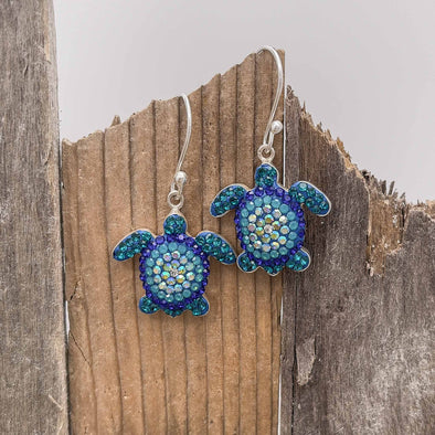 Artisan Blue Crystal Sea Turtle Earrings