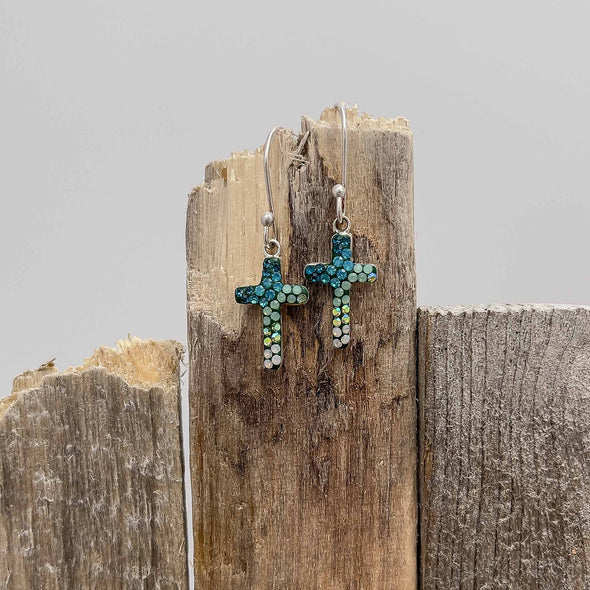 Artisan Crystal Cross Earrings