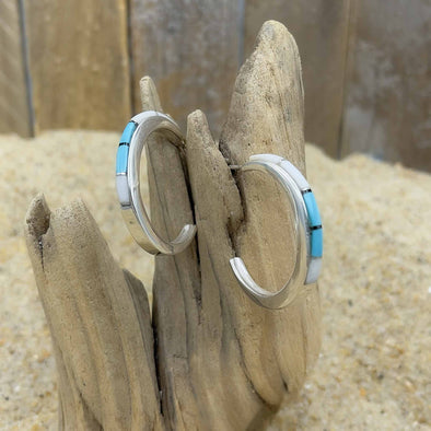 Half Hoop Earrings with Turquoise Inlay