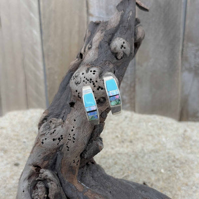 Half Hoop Turquoise Opal & Spiderweb Opal Earrings