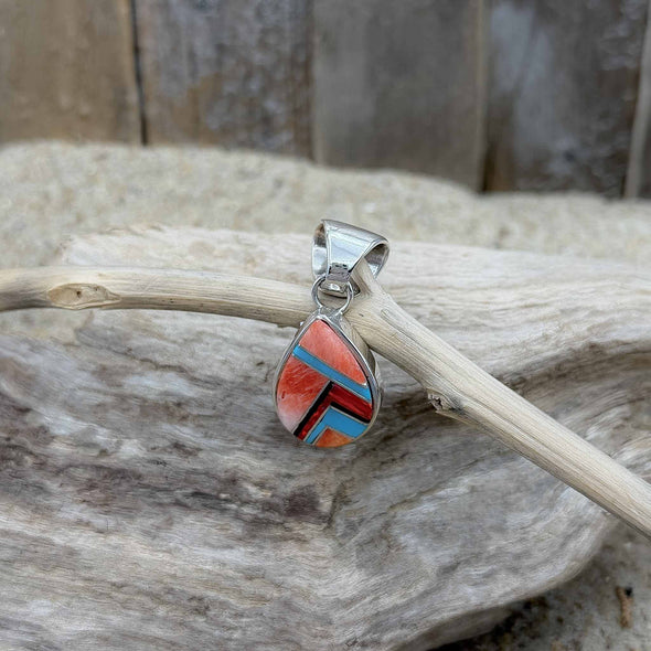 Large Teardrop Inlaid Pink Spiny Oyster Pendant