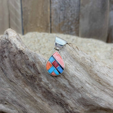 Large Teardrop Spiny Oyster & Turquoise Pendant