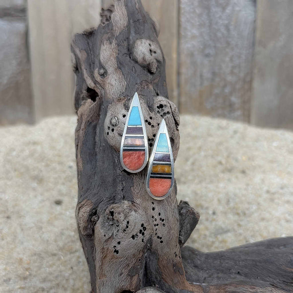 Turquoise & Spiny Oyster Skinny Teardrop Earrings