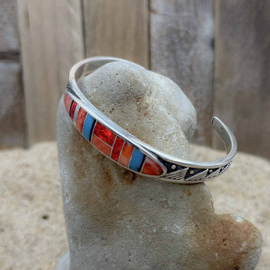 Red Orange Spiny Oyster & Turquoise Cuff