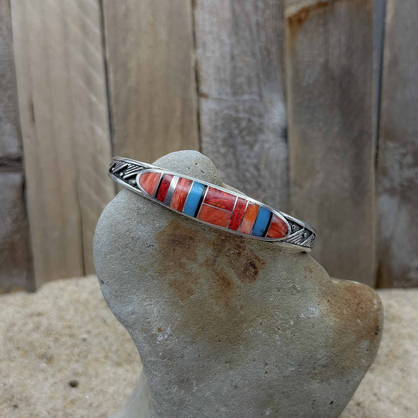 Red Orange Spiny Oyster & Turquoise Cuff