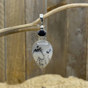 Dendritic Agate Teardrop & Onyx Pendant
