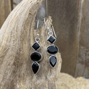 Triple Shapes Onyx Dangle Earrings