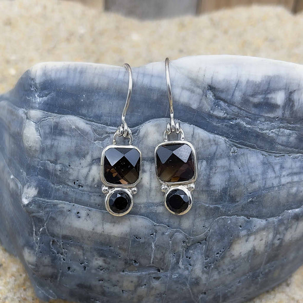 Smokey Topaz & Onyx Earrings