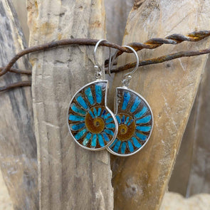 Ammonite with Peruvian Opal Inlay Earrings