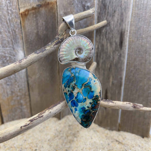 Pearlized Ammonite with Peruvian Opal Pendant
