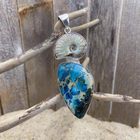 Pearlized Ammonite with Peruvian Opal Pendant