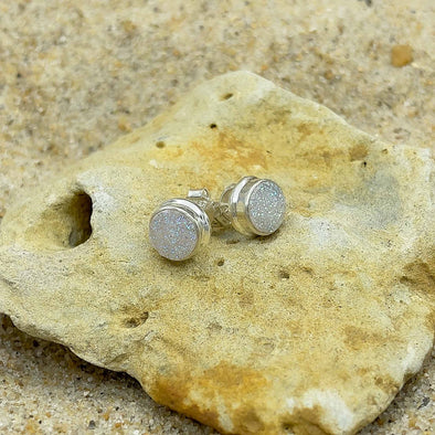 Druzy Solitaire White Earrings