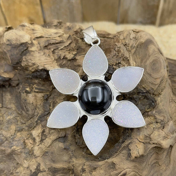 Druzy Teardrop Flowers Pendant