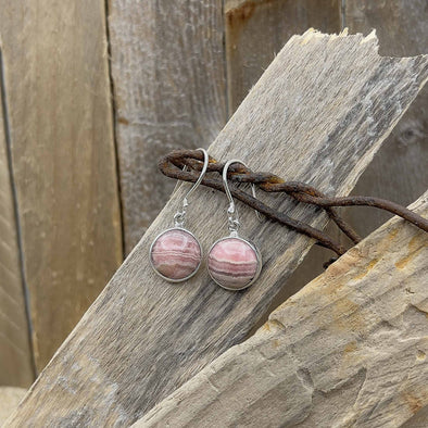 Rhodochrosite Circle Earrings