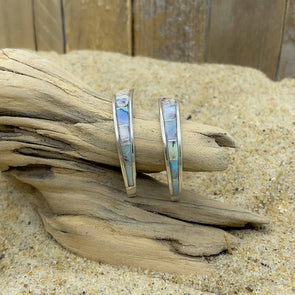 Tapered Elongated Talon Earrings with Opal Inlay