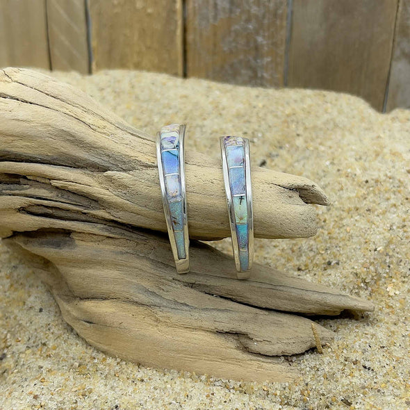 Tapered Elongated Talon Earrings with Opal Inlay