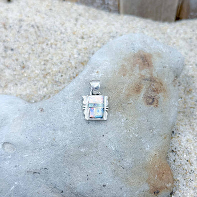 Spiderweb Opal Petite Rectangle Keystone Pendant