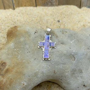 Lavender Spider Opal Inlay Cross Pendant