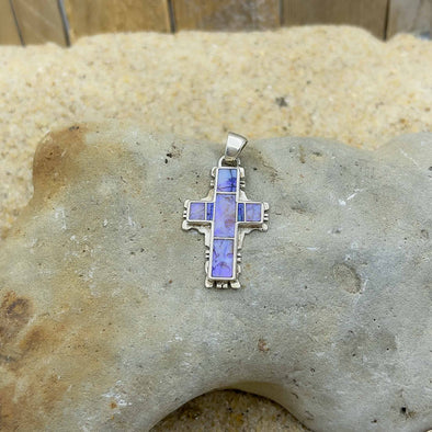 Lavender Spider Opal Inlay Cross Pendant