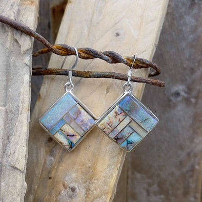 Patchwork Square Spider Opal Earrings