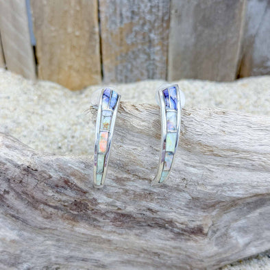 Tapered Elongated Talon Earrings with Opal Inlay