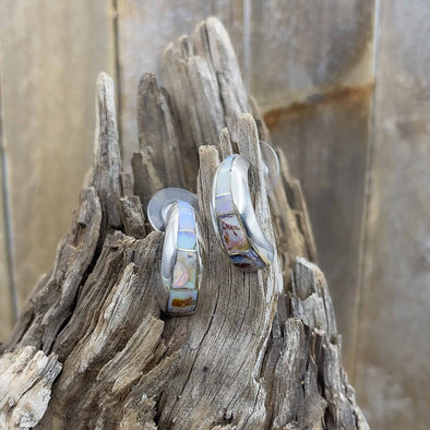 Half Hoop Earrings with Pastel Spider Opal Inlay