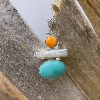 Turquoise, Pearl & Spiny Oyster Pendant