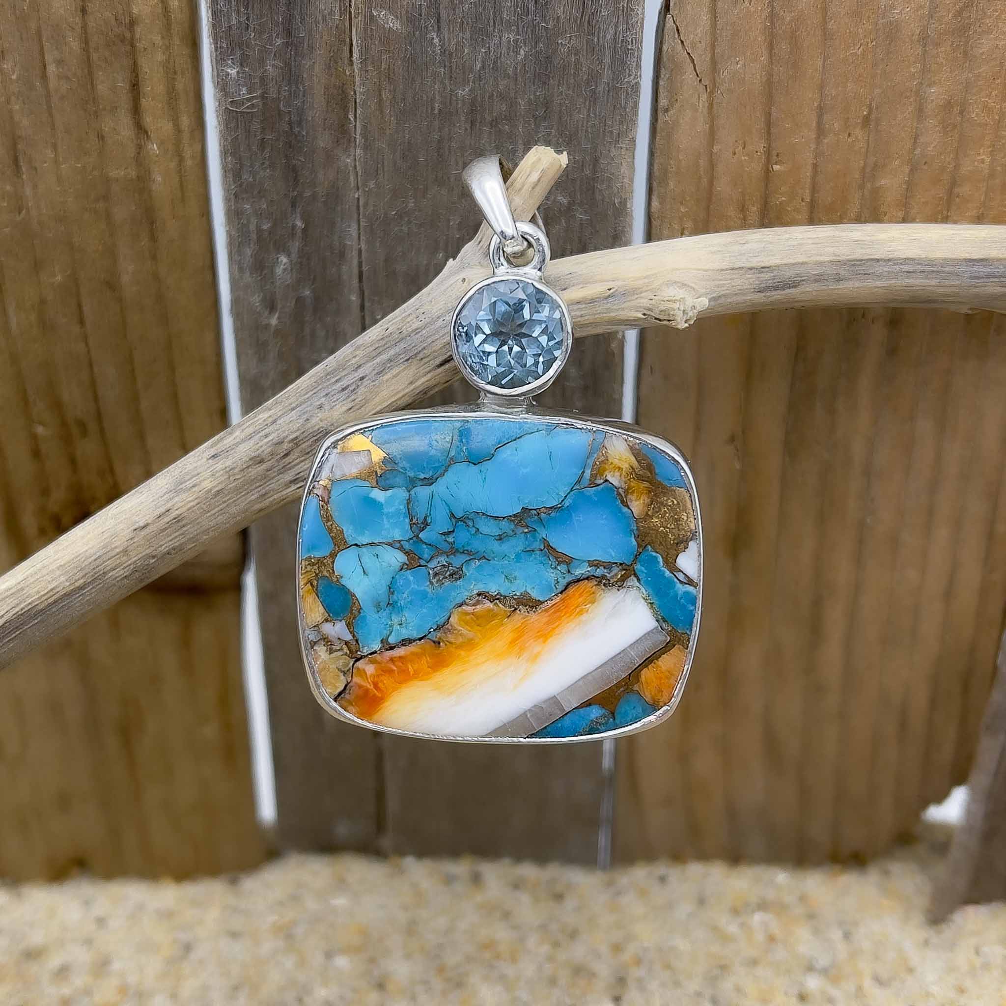 Spiny Oyster Shell, Turquoise Copper Pendant - Main Image