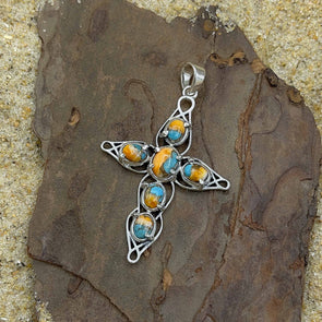 Spiny Oyster Ovals Cross Pendant
