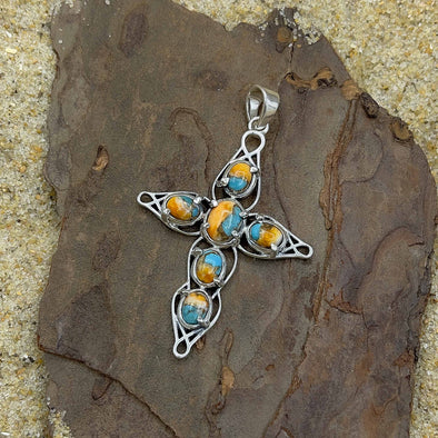 Spiny Oyster Ovals Cross Pendant