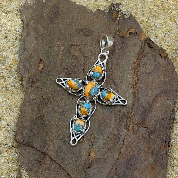 Spiny Oyster Ovals Cross Pendant