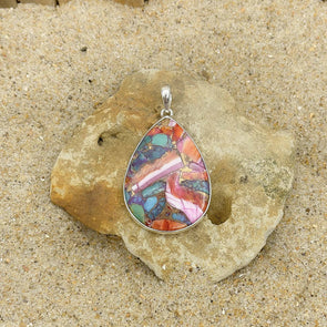 Rainbow Spiny Oyster & Turquoise Teardrop Pendant