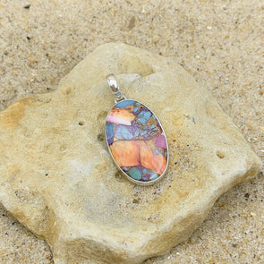 Rainbow Spiny Oyster & Turquoise Oval Pendant
