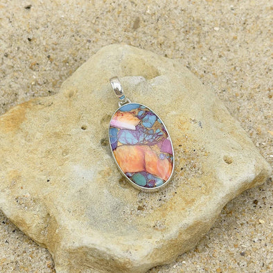 Rainbow Spiny Oyster & Turquoise Oval Pendant